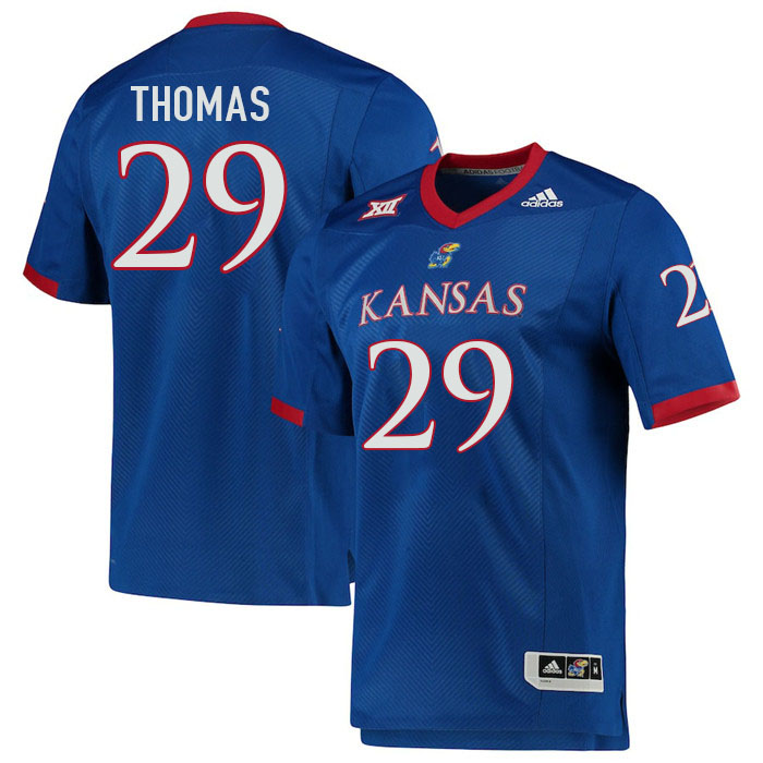 Men #29 Reece Thomas Kansas Jayhawks College Football Jerseys Stitched Sale-Royal